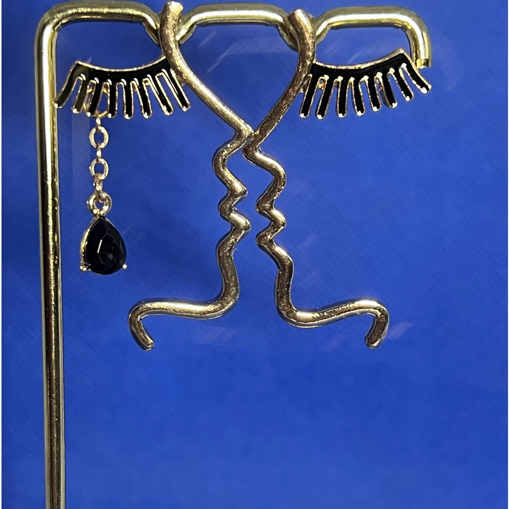 Gold Tone Abstract Face Earrings 12$